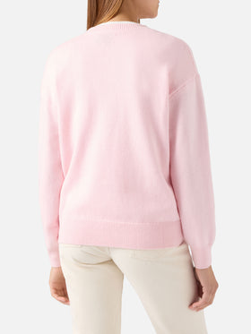 Pull ras-du-cou Pink Tessa en mélange de laine et cachemire avec intarsia Snoopy | Special edition 