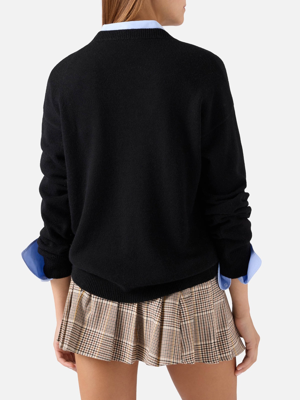 Pull col rond Tessa noir en mélange de laine et cachemire avec broderie Bollicine E Paillettes 