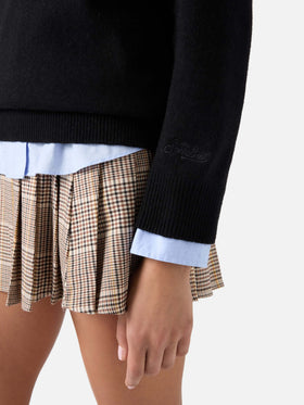 Pull col rond Tessa noir en mélange de laine et cachemire avec broderie Bollicine E Paillettes 