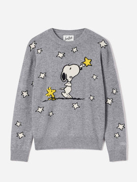 Pull col rond en maille gris Tessa en mélange de laine et cachemire avec intarsia Snoopy | Special edition 