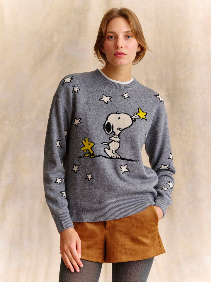 Girocollo in misto lana e cashmere Tessa grigio con intarsio Snoopy | Special edition