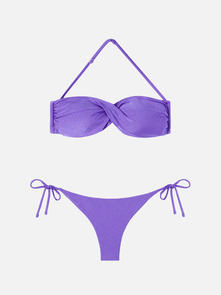 Bikini donna a fascia con stampa maioliche