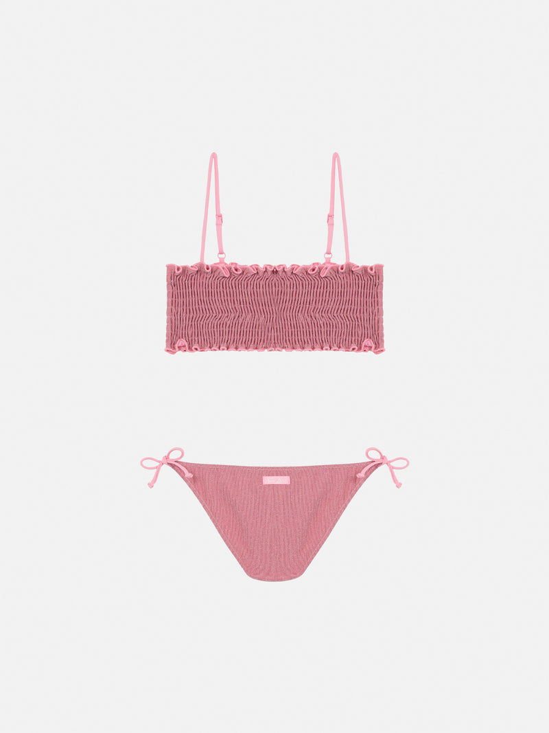 Tilly lurex bikini with smocked point embroidery