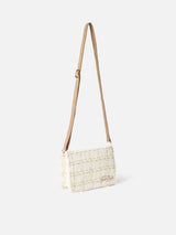 Borsa a tracolla in tweed bianco Tita con ricamo Saint Barth