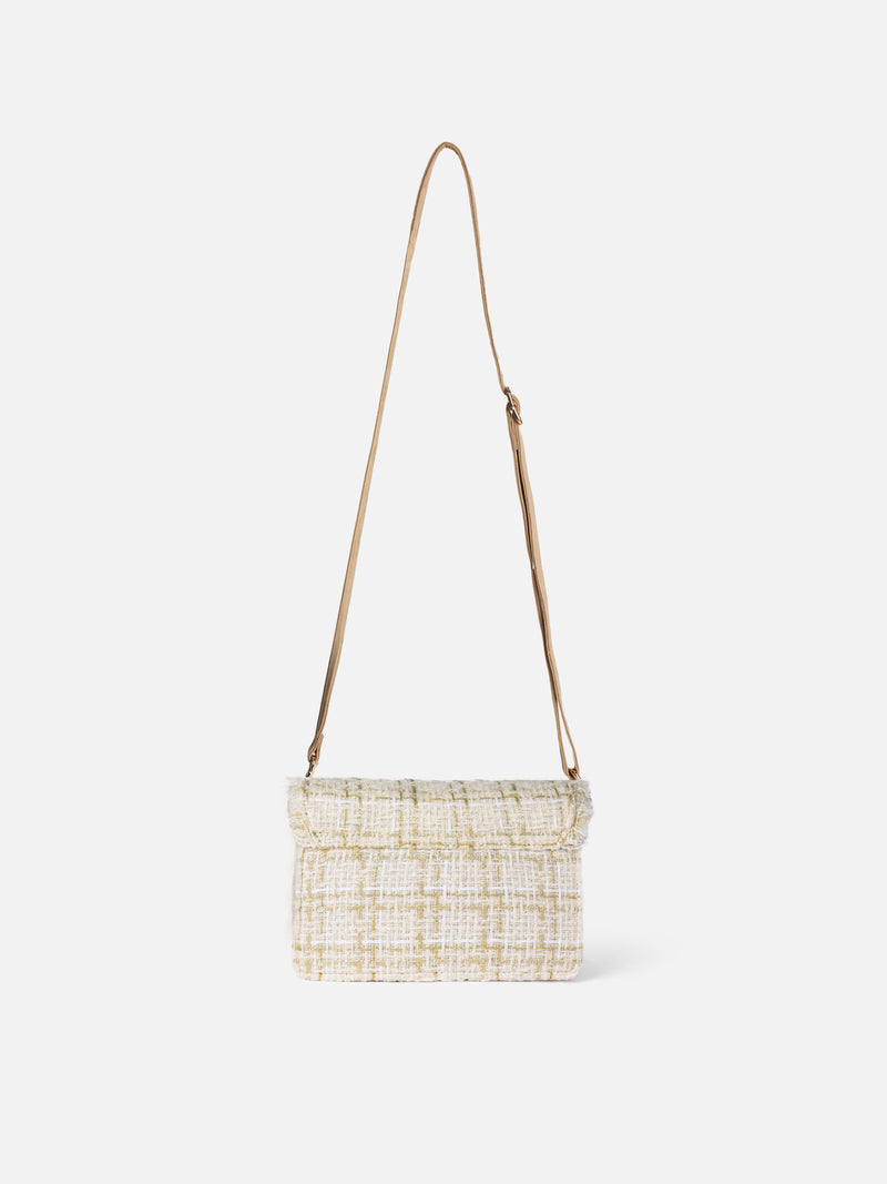 Borsa a tracolla in tweed bianco Tita con ricamo Saint Barth