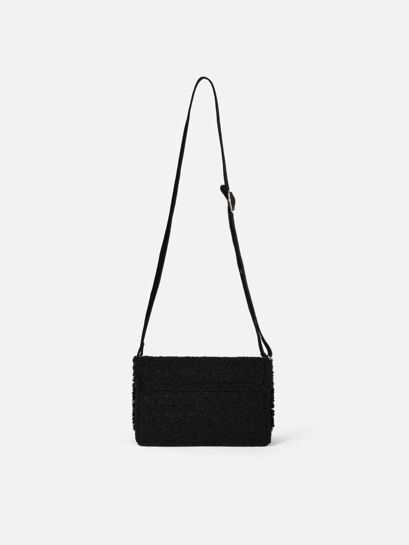 Black tweed cross-body bag Tita with Saint Barth embroidery