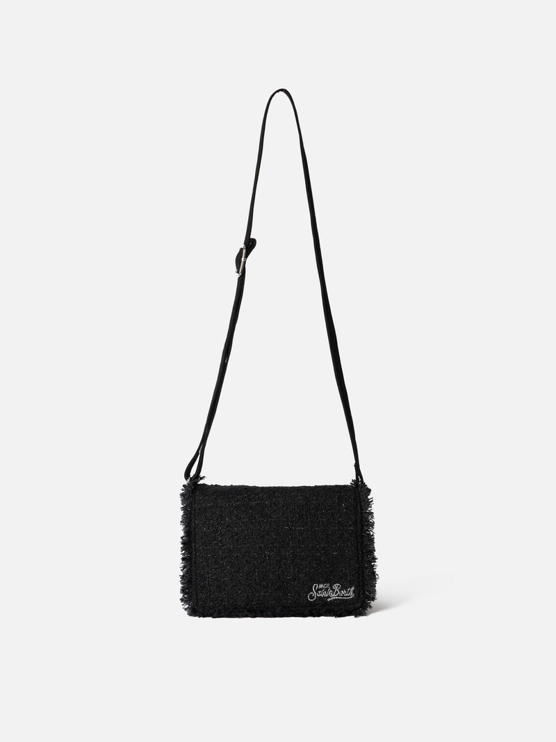 Black tweed cross-body bag Tita with Saint Barth embroidery