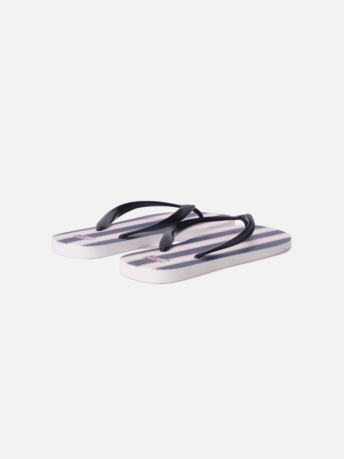 Tommy rubber slip-on flip flops with blue and white wide stripes