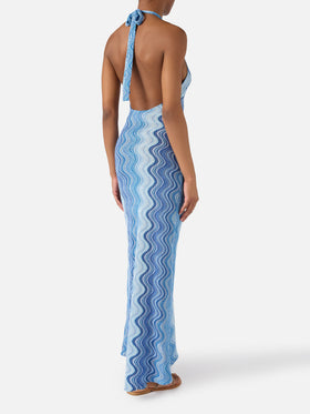 Abito lungo Tony in tessuto raschel degradé azzurro