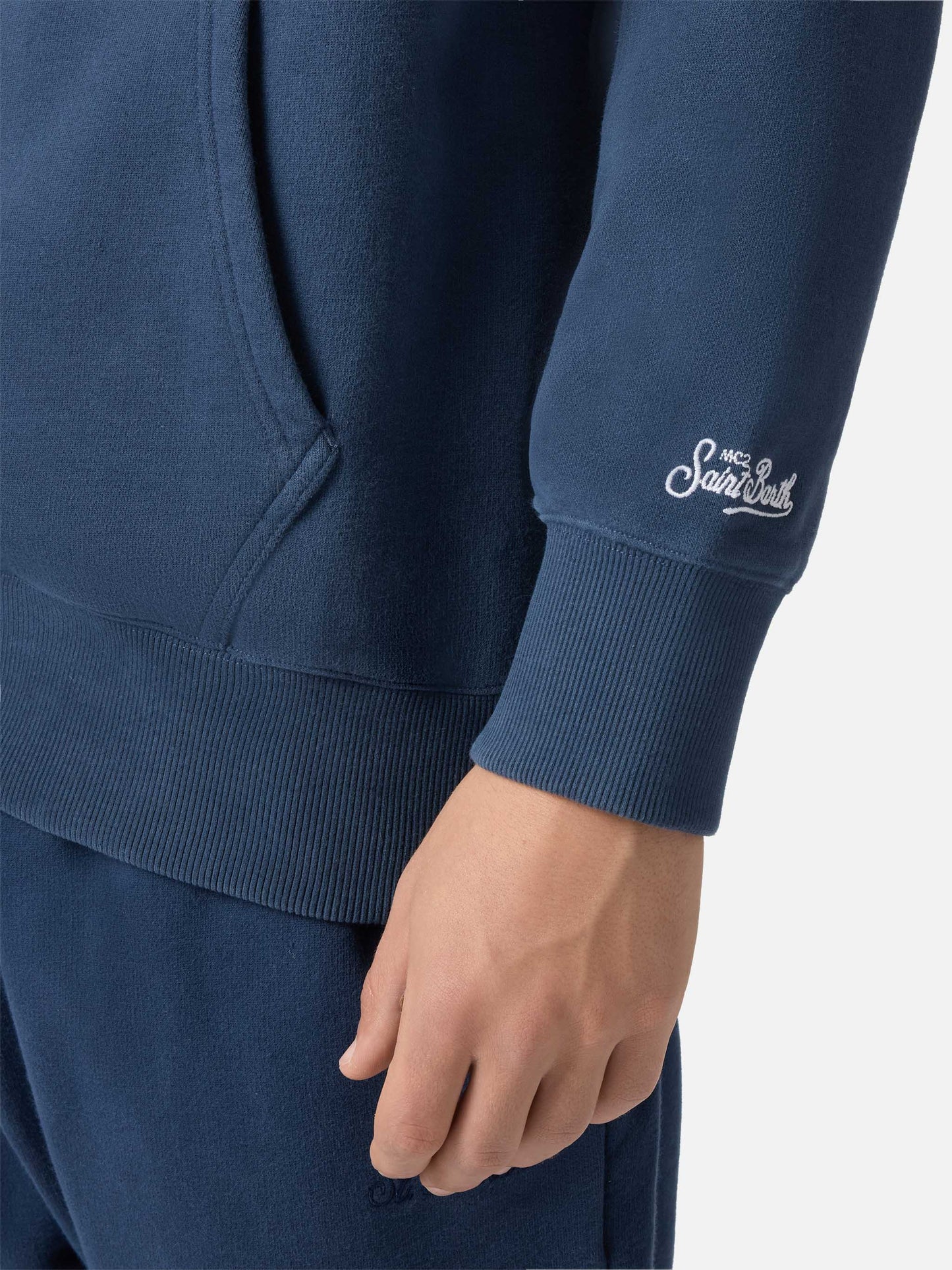 Tribeca cotton hoodie in blue with St. Moritz print | ST. MORITZ TOP OF THE WORLD