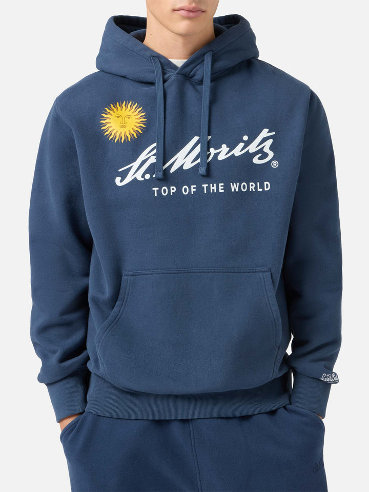 Tribeca cotton hoodie in blue with St. Moritz print | ST. MORITZ TOP OF THE WORLD