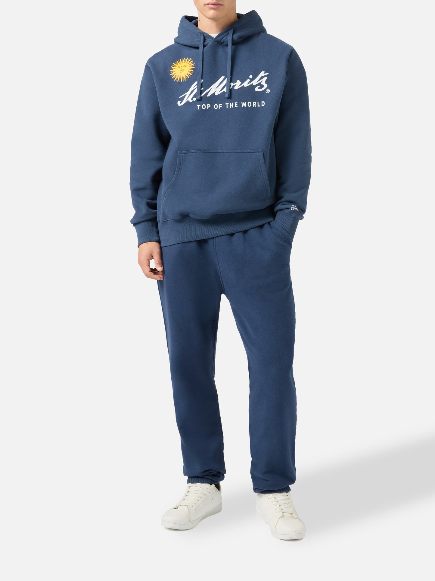 Tribeca cotton hoodie in blue with St. Moritz print | ST. MORITZ TOP OF THE WORLD