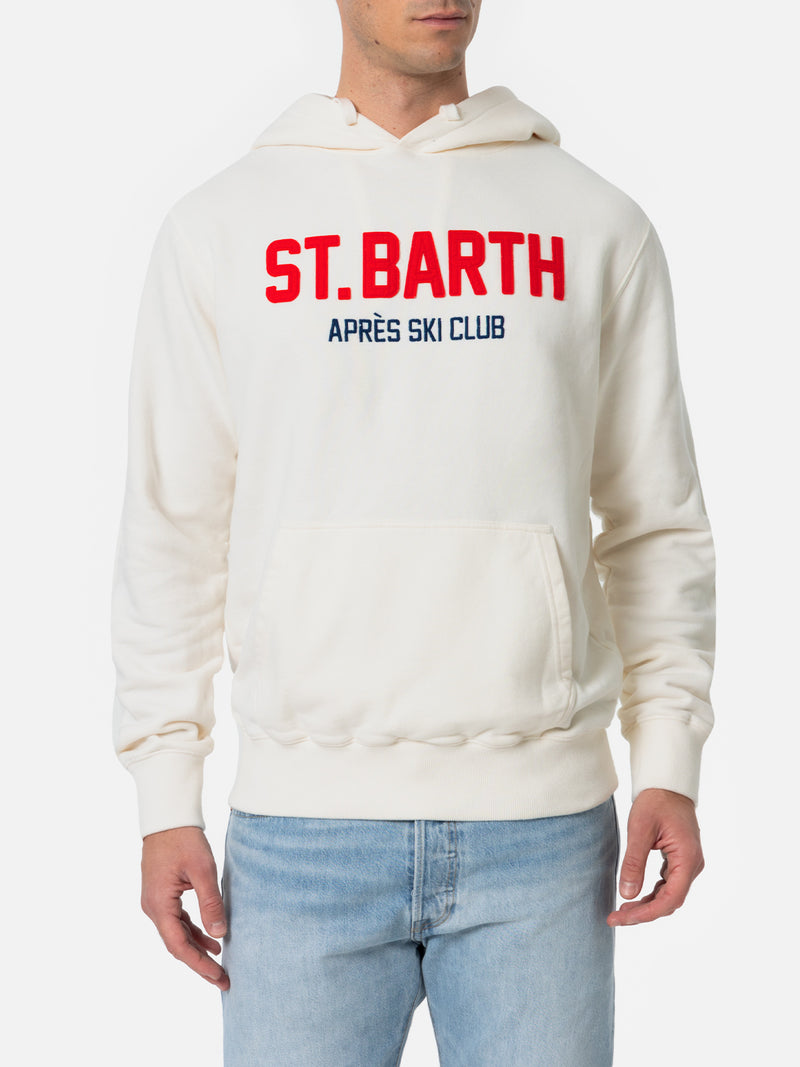 Man white sweatshirt Tribeca with St. Barth apres ski club emboidery