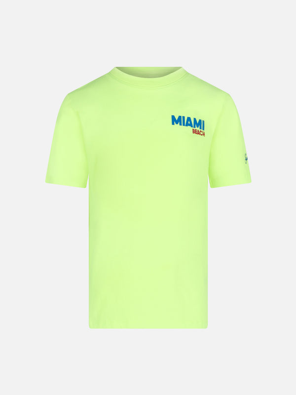 T-shirt da bambino in cotone con stampa cartolina di Miami Beach