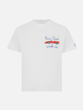 Cotton t-shirt with Run out with me embroidery