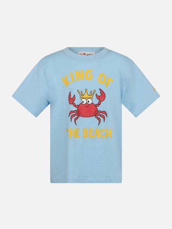 T-shirt da bambino in cotone con stampa granchio King of the Beach