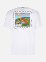 Man cotton t-shirt with Porto Cervo postcard front and back print | ALESSANDRO ENRIQUEZ SPECIAL EDITION