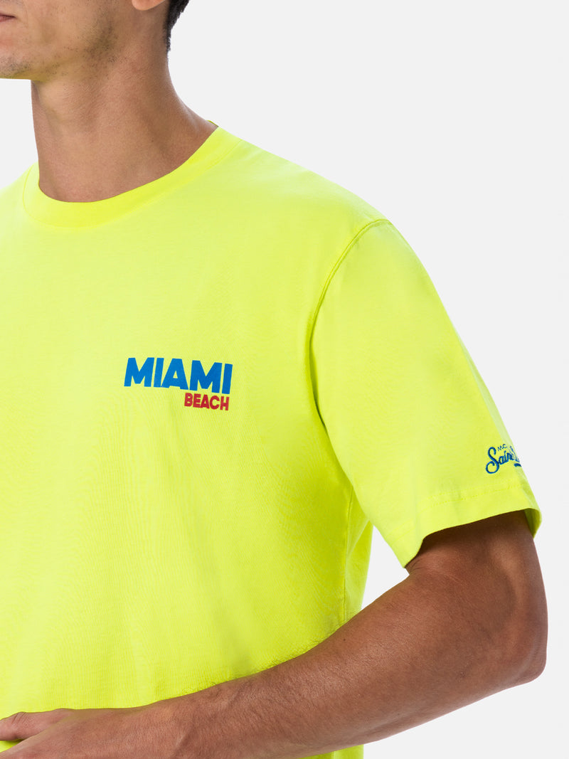 Herren-T-Shirt aus Baumwolle mit platziertem Miami Beach-Postkartendruck