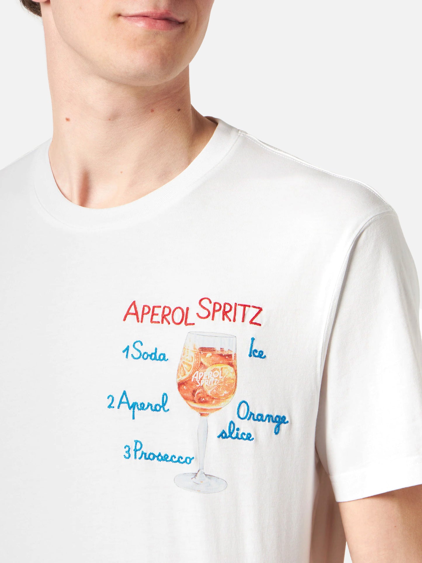 T-shirt da uomo in cotone con ricamo frontale Aperol Spritz | EDIZIONE SPECIALE APEROL