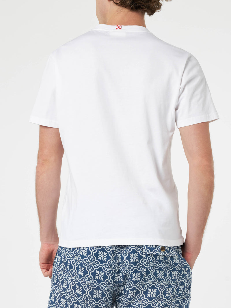 Herren-T-Shirt aus Baumwolle mit der Stickerei „Me ne vado in un lambo“ und dem Aufdruck „Car Placed“.
