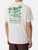 T-shirt Man in cotone offwhite con stampa St. Barth Burger Paradise