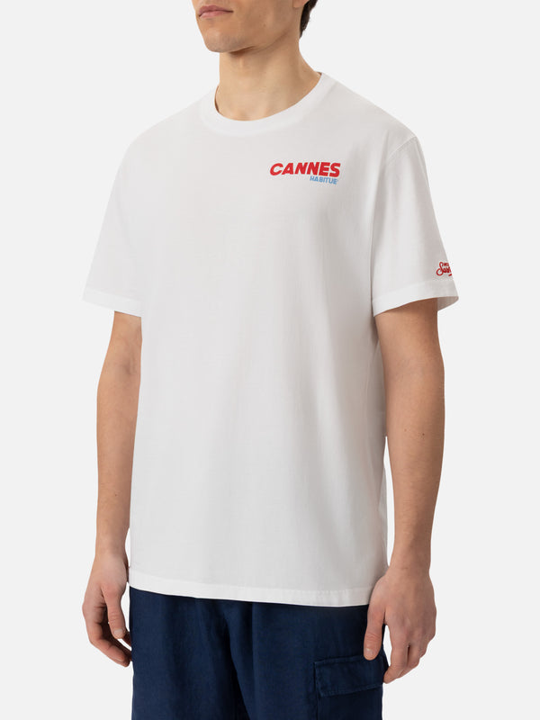 T-shirt Man in cotone organico con stampa cartolina Cannes