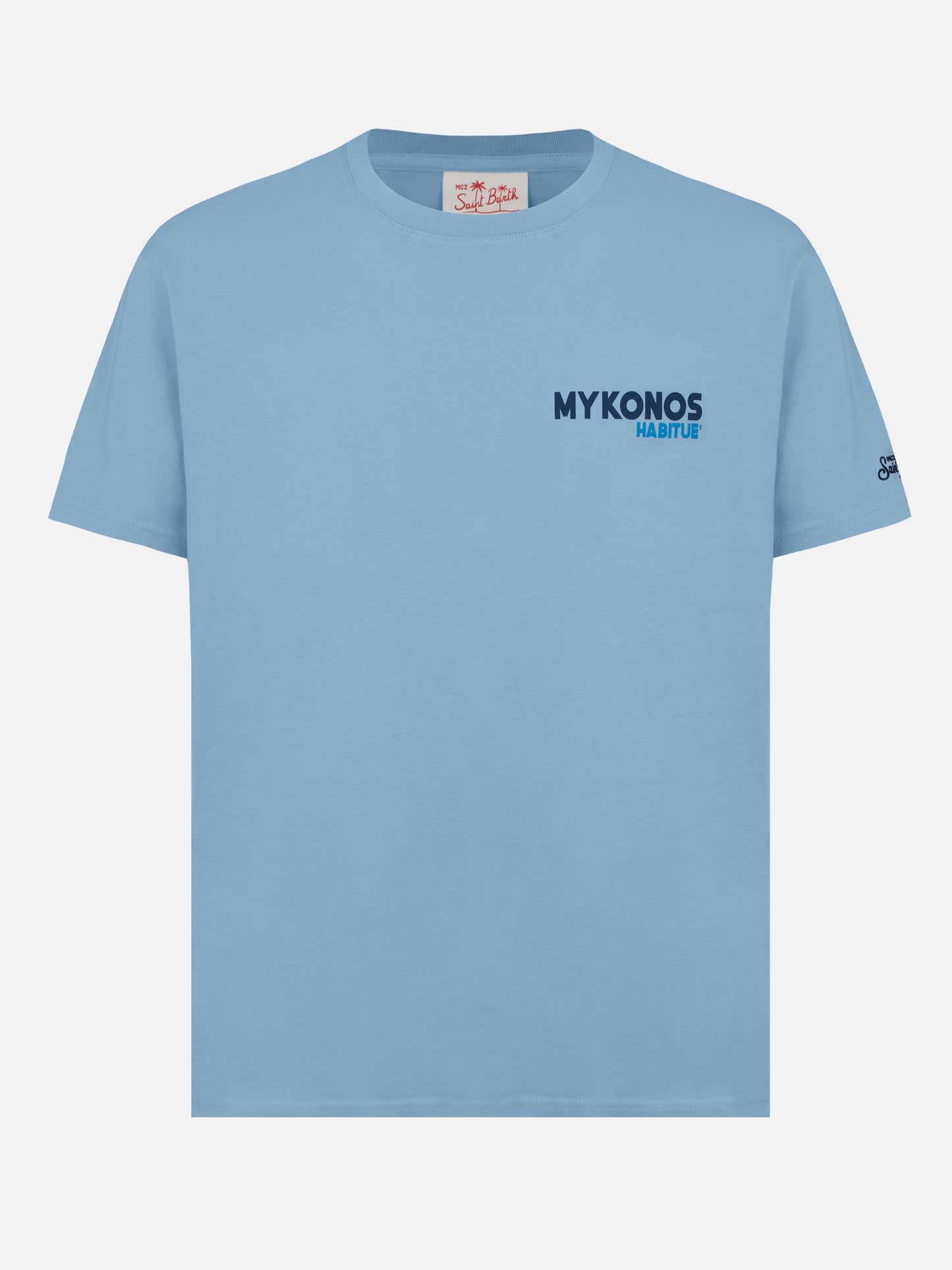Cotton T-shirt with Mykonos postcard print