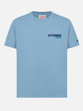 Cotton T-shirt with Mykonos postcard print