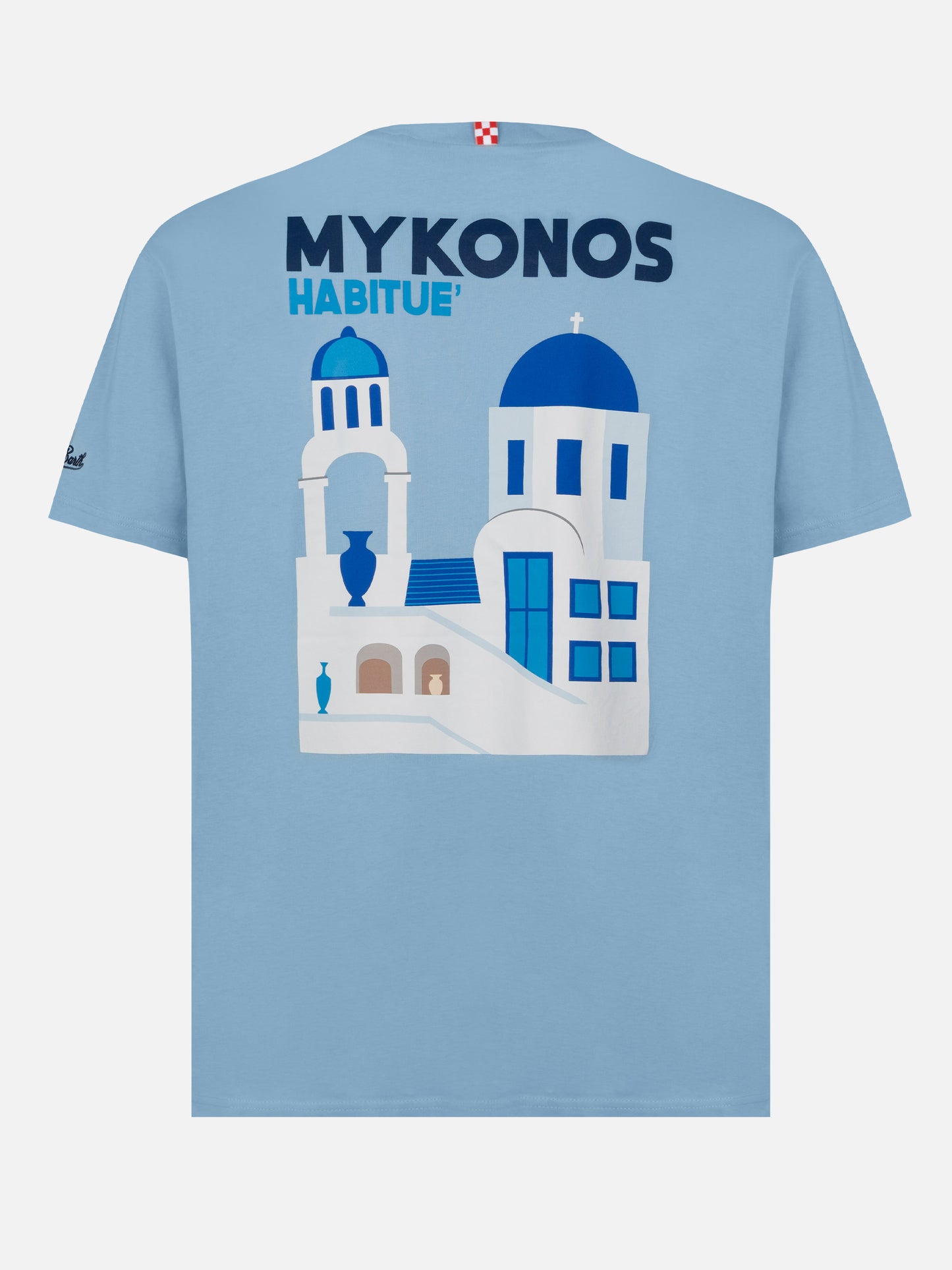 Cotton T-shirt with Mykonos postcard print