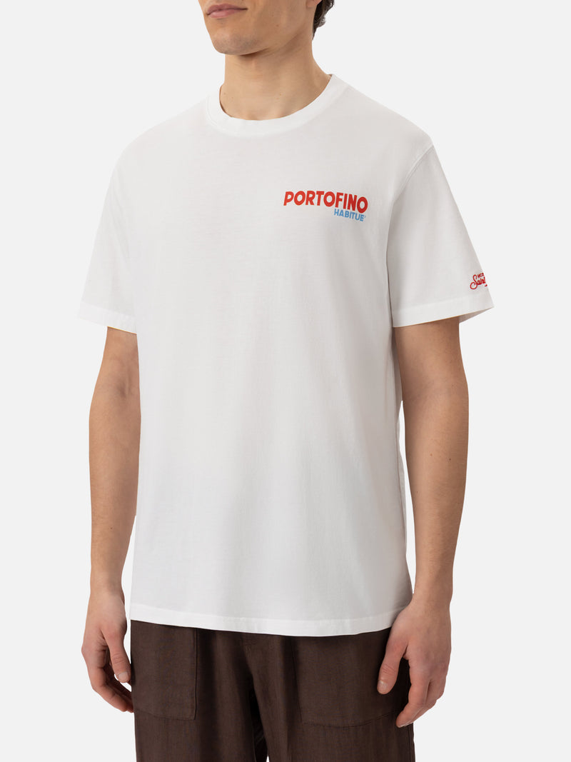 T-shirt Man in cotone con stampa cartolina Portofino