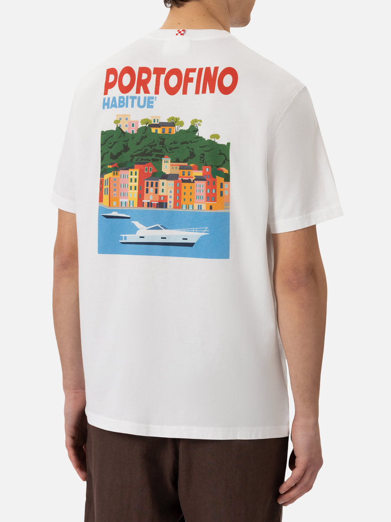 T-shirt Man in cotone con stampa cartolina Portofino