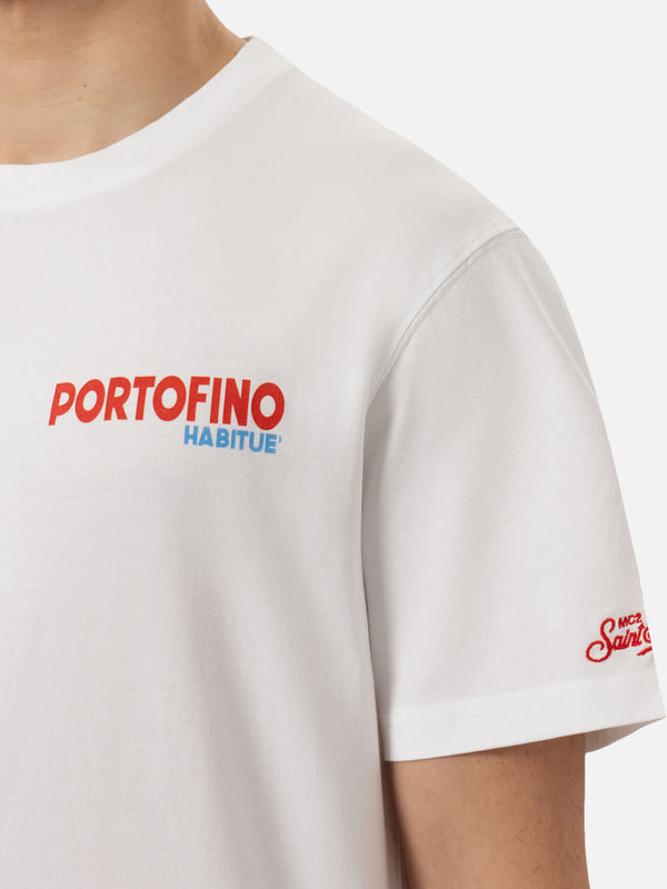 T-shirt Man in cotone con stampa cartolina Portofino