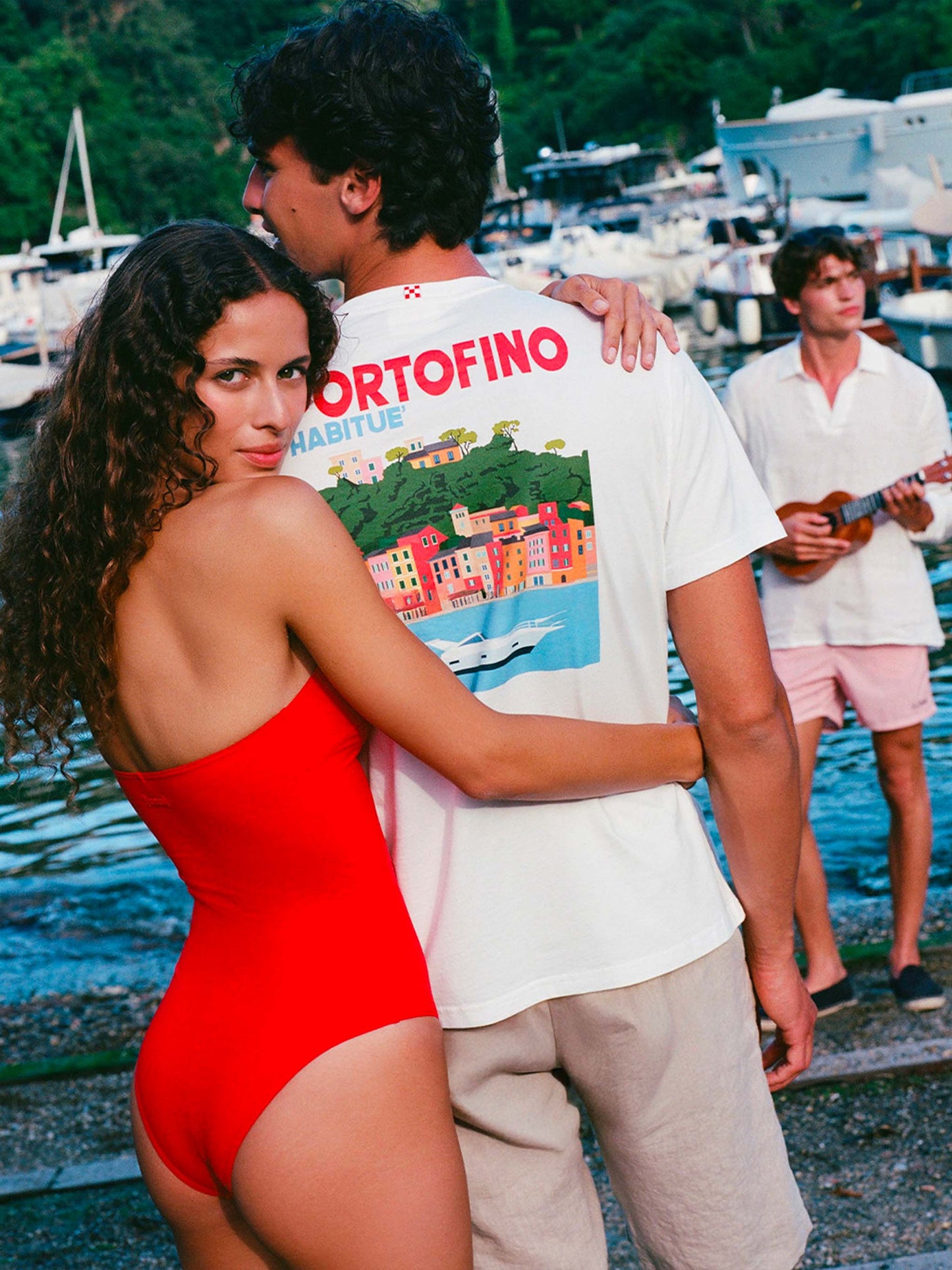 T-shirt Man in cotone con stampa cartolina Portofino