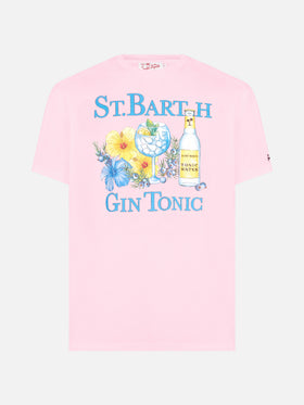 Herren-T-Shirt aus Baumwolle mit Gin- und Blumendruck