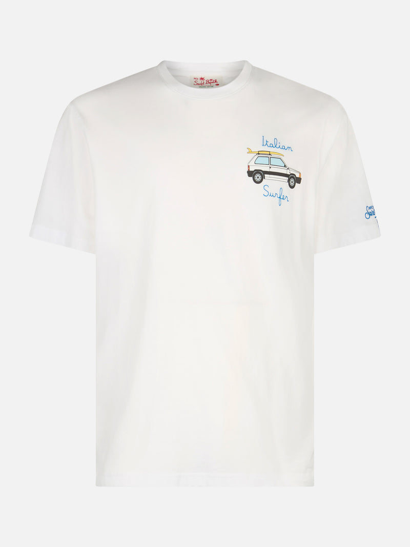 Herren-T-Shirt aus Baumwolle mit Panda-Print und italienischer Surfer-Stickerei | PANDA-SONDERAUSGABE
