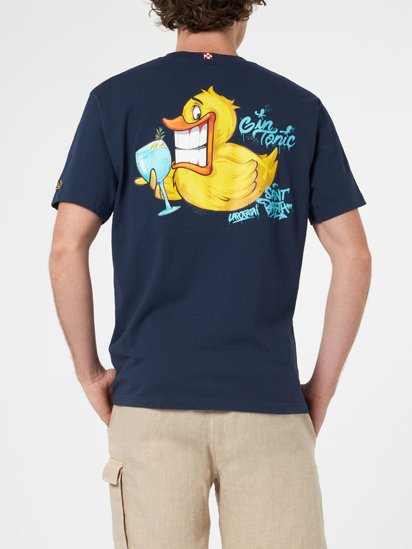 T-shirt da uomo in cotone con stampa piazzata fronte e retro dei Cryptopuppets Ducky Gin | EDIZIONE SPECIALE CRYPTOPUPPETS