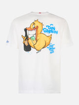 Herren-Baumwoll-T-Shirt mit platziertem Aufdruck „Cryptopuppets Ducky Bollicine“ auf Vorder- und Rückseite | CRYPTOPUPPET-SONDERAUSGABE