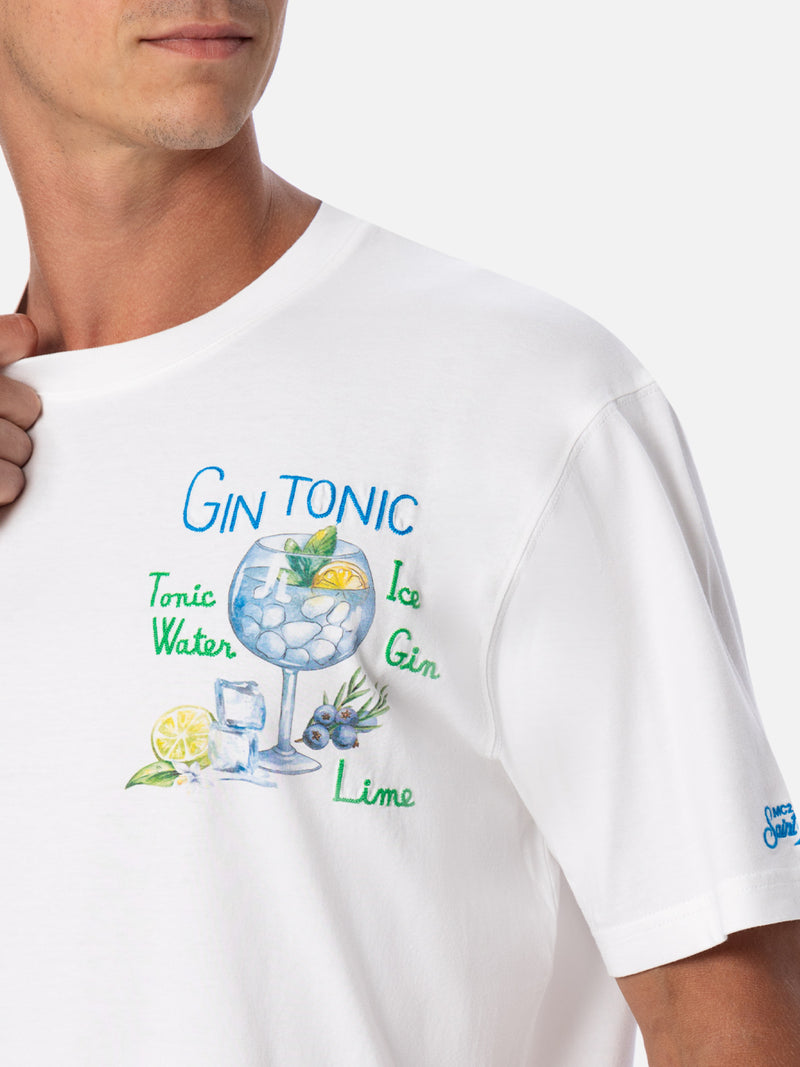 Baumwoll-T-Shirt für Herren mit Gin-Tonic-Aufdruck und Stickerei