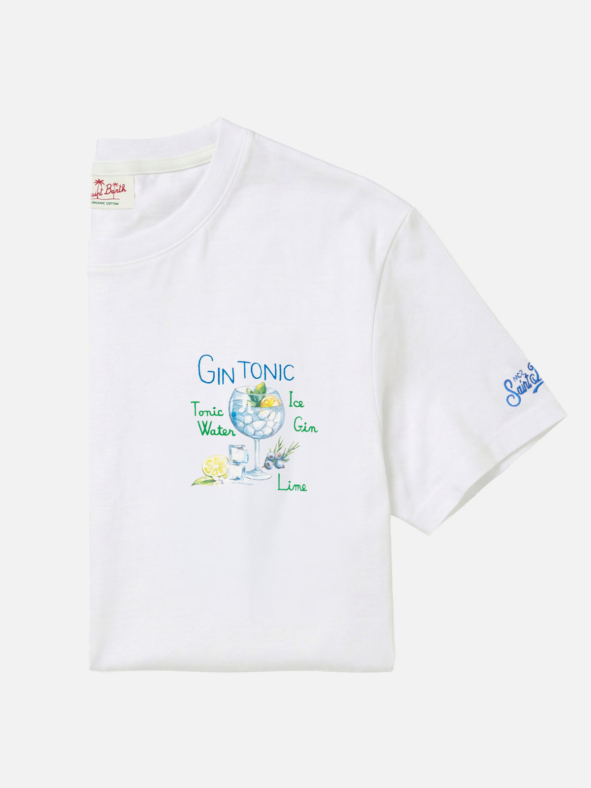 T-shirt in cotone con stampa e ricamo cocktail gin tonic