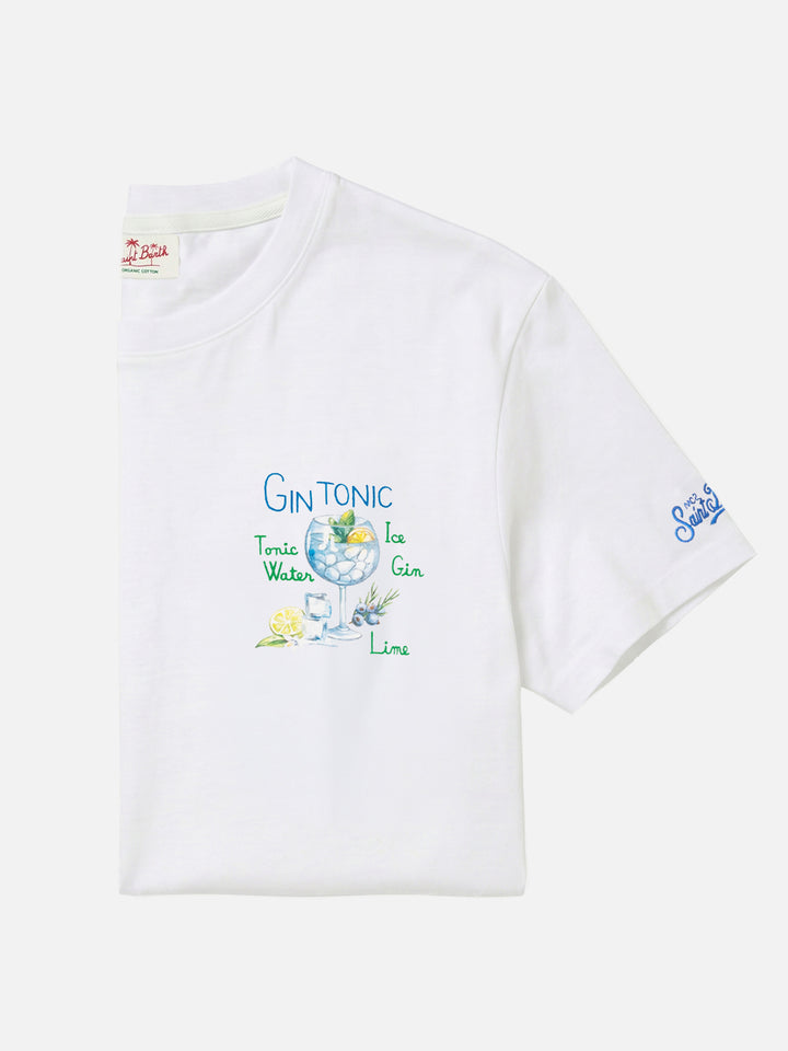 Cotton t-shirt with gin tonic cocktail print and embroidery