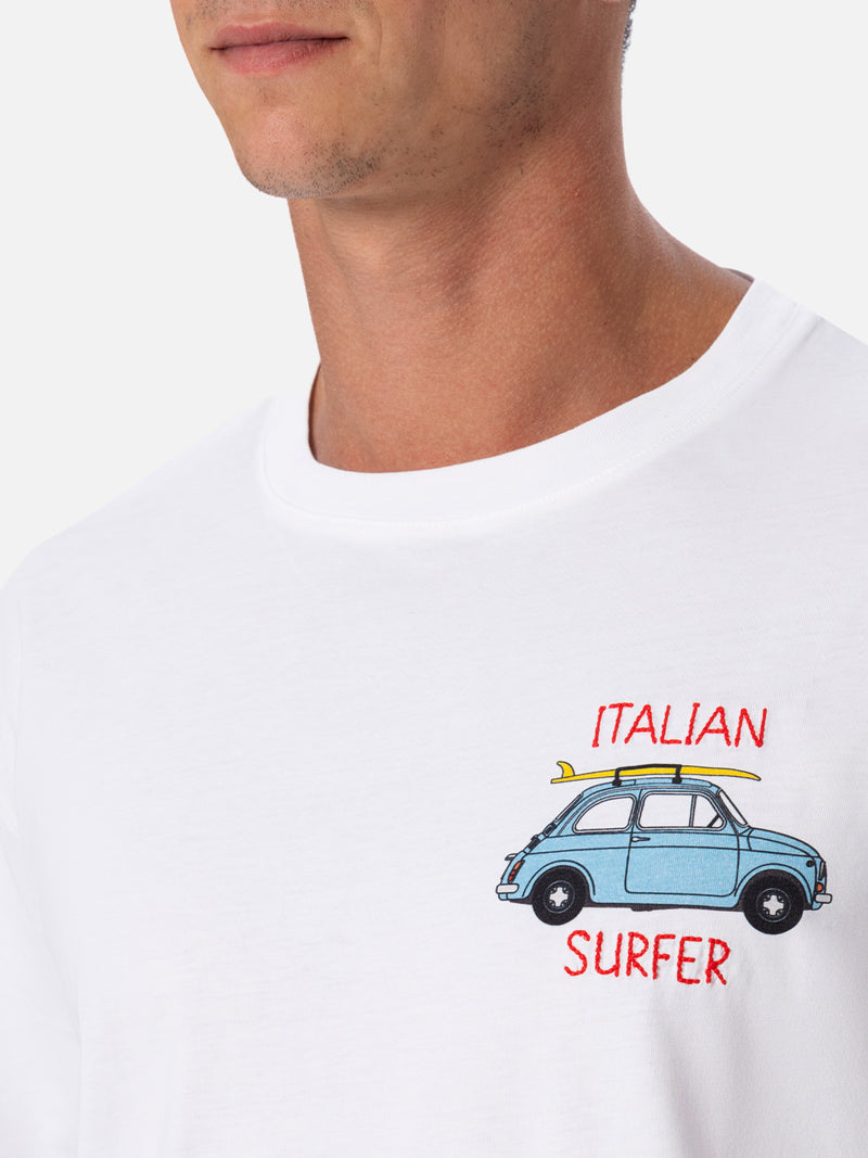 T-shirt da uomo in cotone con stampa piazzata e ricamo Fiat 500 | FIAT 500 EDIZIONE SPECIALE