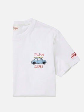 Fiat 500 t-shirt with print and surf embroidery in white | Special Edition