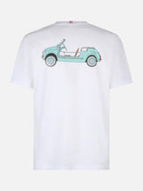 Herren-T-Shirt aus Baumwolle mit platziertem Spiaggina-Aufdruck auf Vorder- und Rückseite | FIAT 500 SONDEREDITION