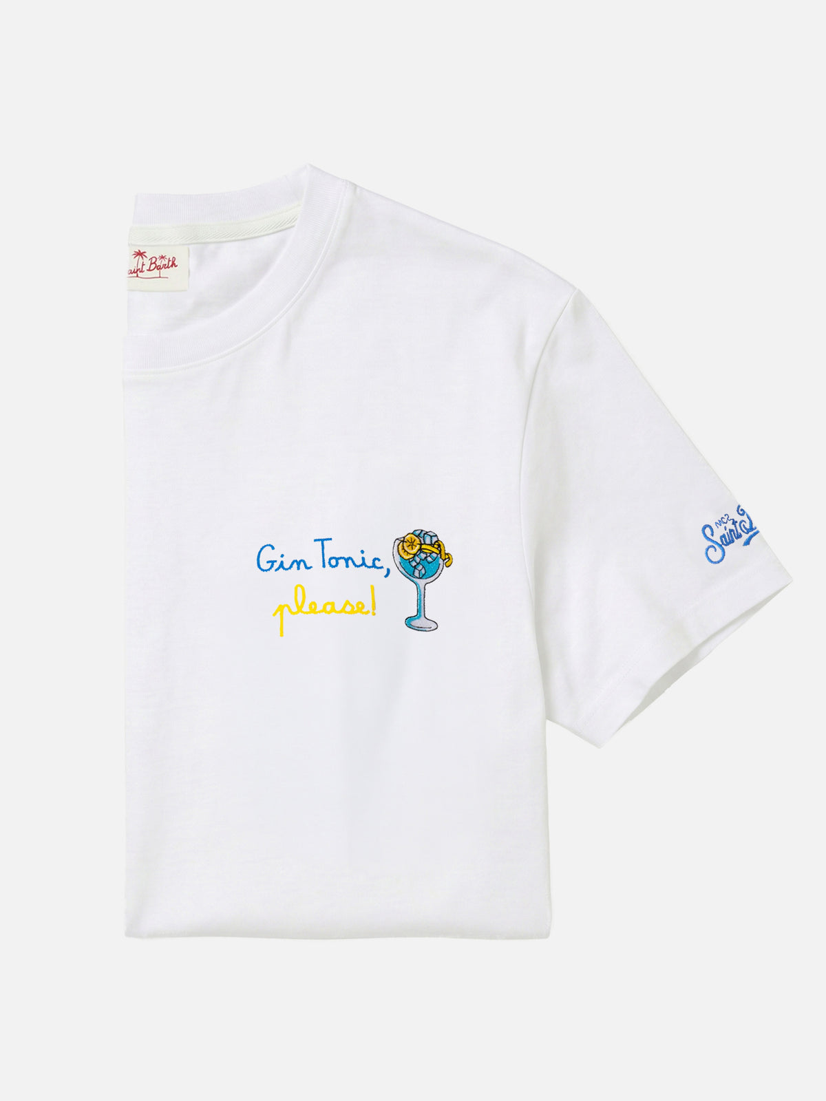 Organic cotton T-shirt with gin tonic, please! embroidery