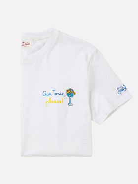 Organic cotton T-shirt with gin tonic, please! embroidery