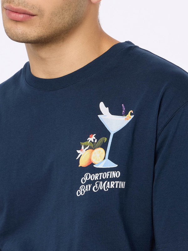 T-shirt da uomo in cotone con stampa piazzata Portofino Bay Martini | PORTOFINO DRY GIN EDIZIONE SPECIALE