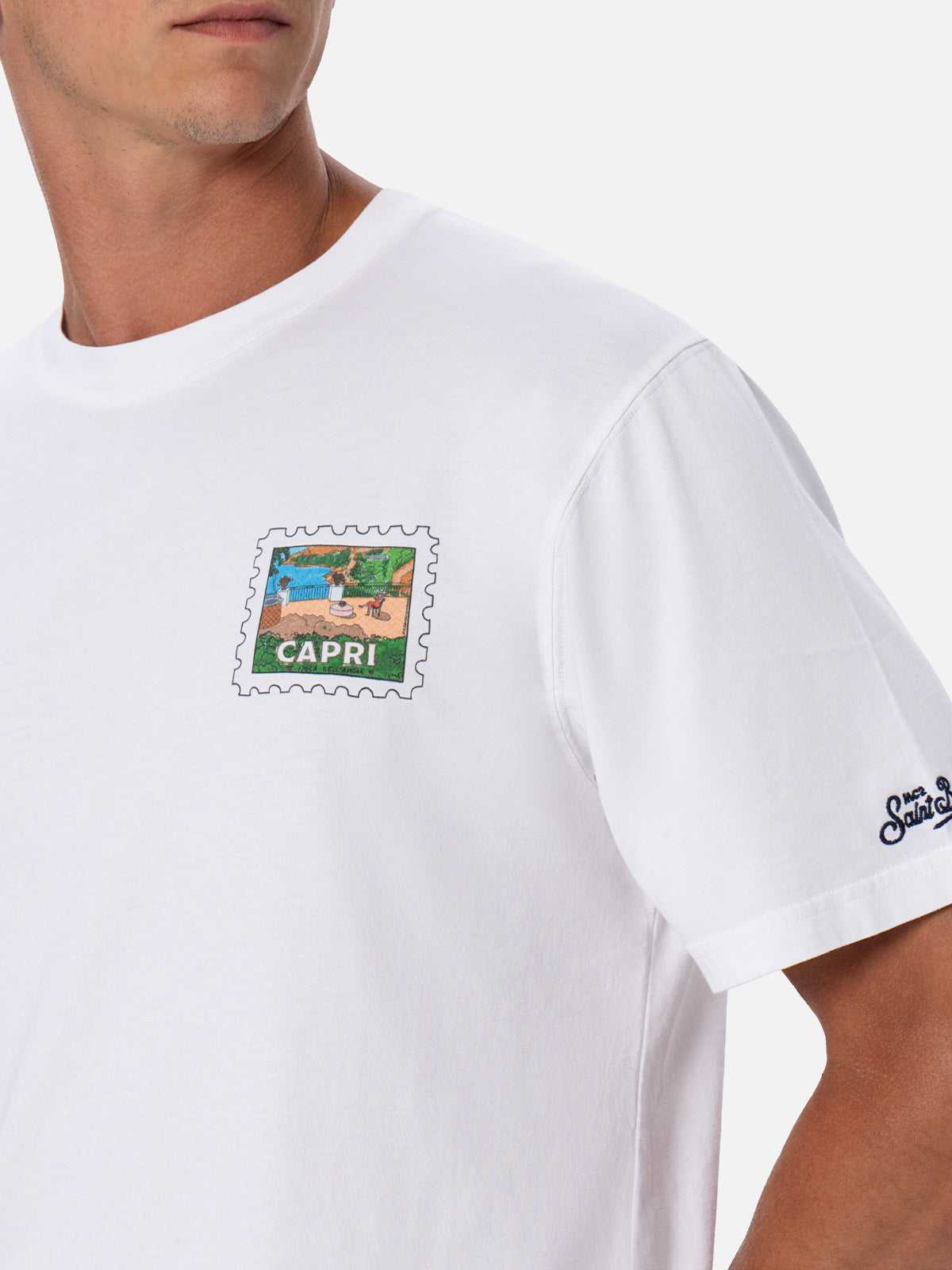T-shirt uomo in cotone con stampa cartolina capri davanti e dietro | EDIZIONE SPECIALE ALESSANDRO ENRIQUEZ