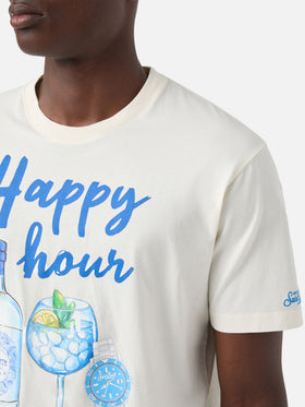 Herren-T-Shirt aus Baumwolle mit platziertem Happy Hour-Aufdruck
