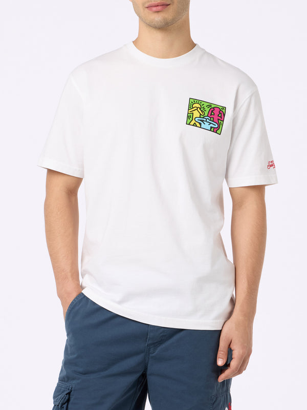 Baumwoll-T-Shirt für Herren mit Aufdruck im Keith-Haring-Design auf der Vorder- und Rückseite | KEITH HARING SONDERAUSGABE