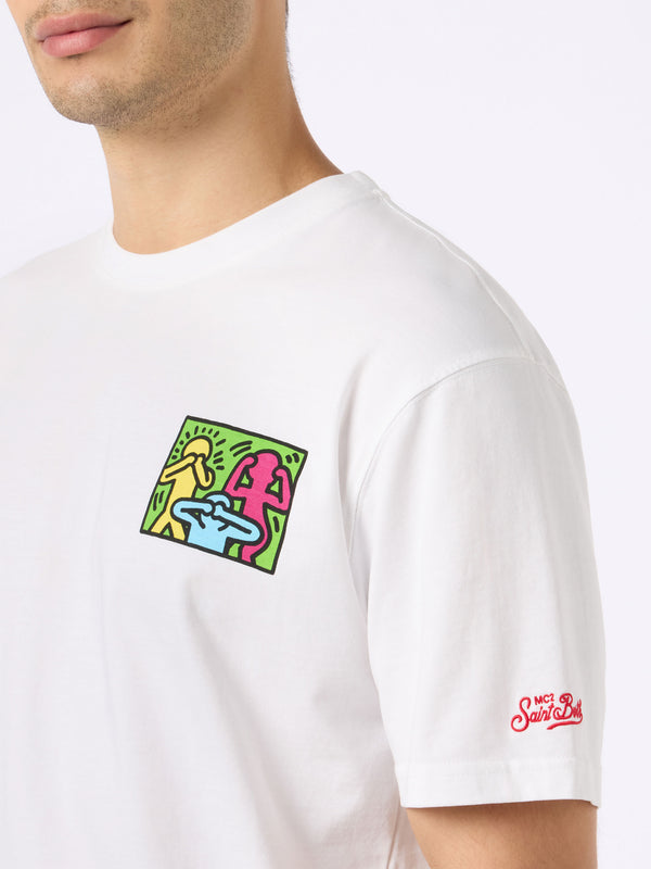 T-shirt da uomo in cotone con stampa fronte e retro del disegno Keith Haring | KEITH HARING EDIZIONE SPECIALE